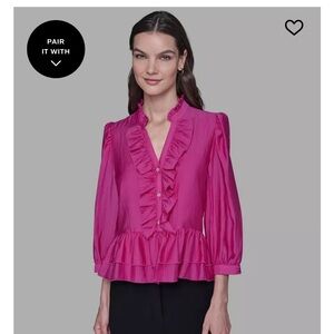 NWT Karl Lagerfeld Paris ruffle detail vneck blouse